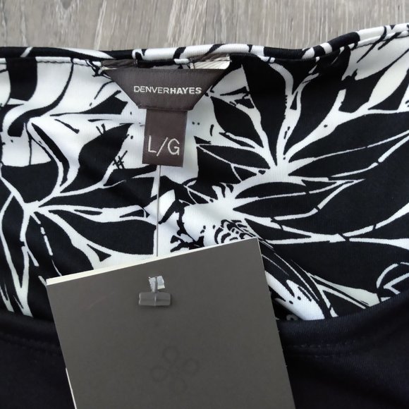 Denver Hayes Mid-Length Dress Black & White Short Sleeve NWT Size Large - Picture 2 of 5